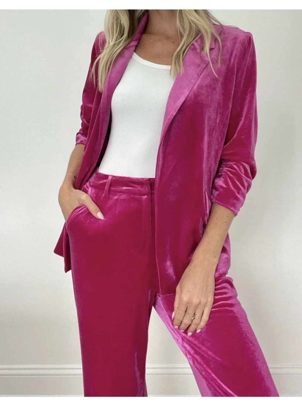 Fuchsia Velvet Blazer Jacket by SIXTYFIFTH